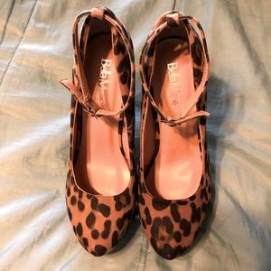 Bella Marie Helena-Leopard Suede- Women Ankle Strap Platform Pump Stiletto- 8.5M
